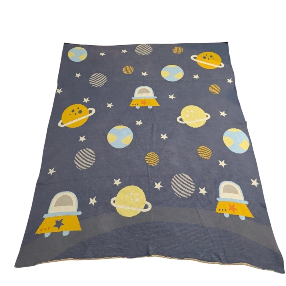 Frolics Kids Collection Galaxy Spaceship Baby Blanket Throw 46"x55" Blue Yellow
